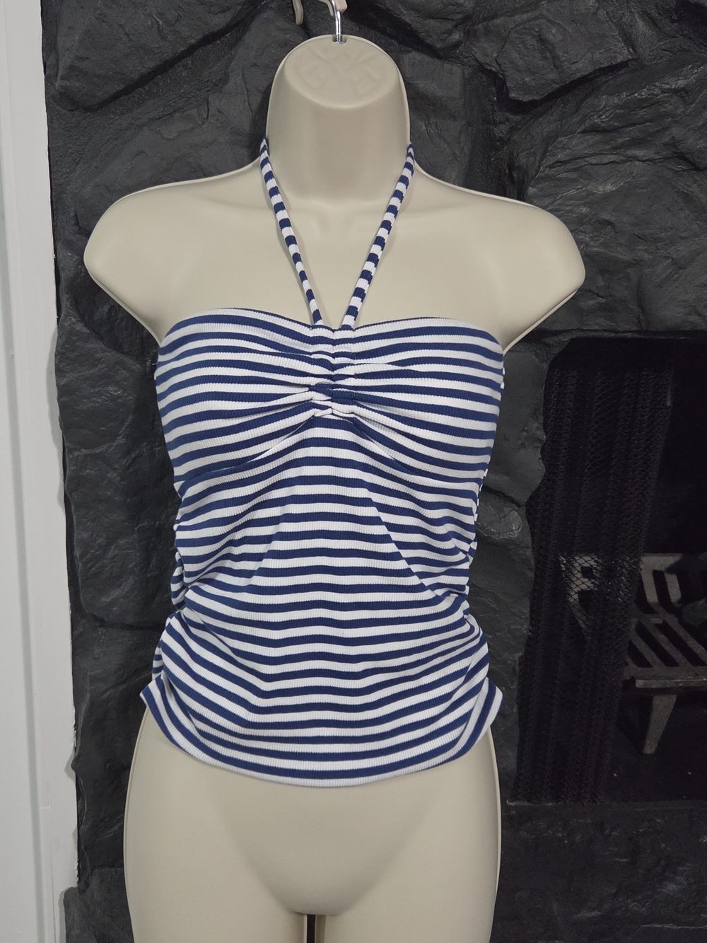 Striped Halter Tank Top - Blue & White
